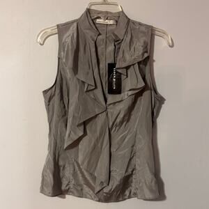 Karen Millen NWT Gray Sleeveless Ruffle Mock Neck Top size 8